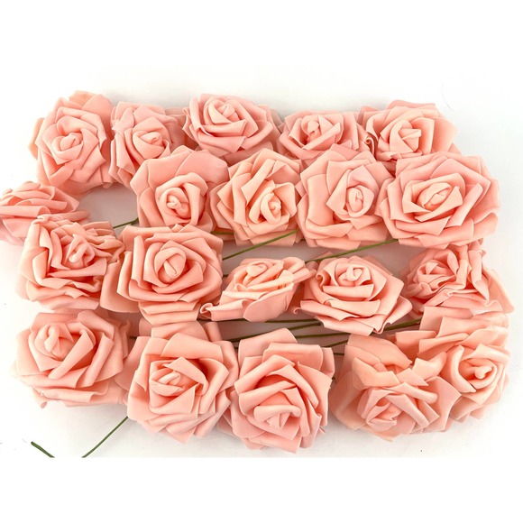 Unbranded Accents 2 Pc Peach 3 Foam Flower Rose Wire Stem Single